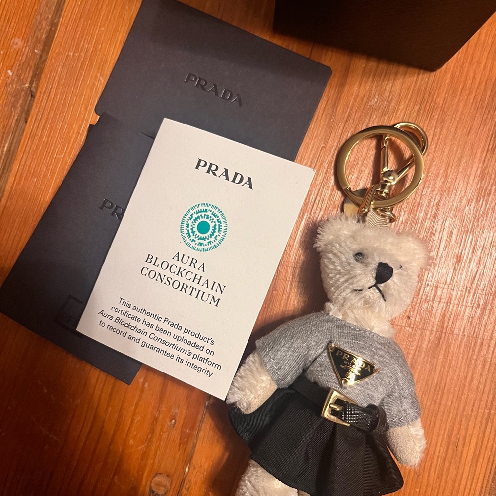 Prada Teddy Bear Keychain - Gray and Black